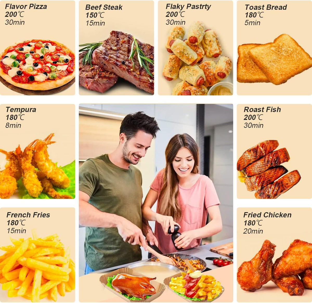 155PC Air Fryer Liners Disposable, Air Fryer Paper Liners for Ninja Air Fryer Dual, Airfryer Food Grade Accessories Compatible with AF300UK AF400UK, Salter, Keplin, Other Dual Airfryer