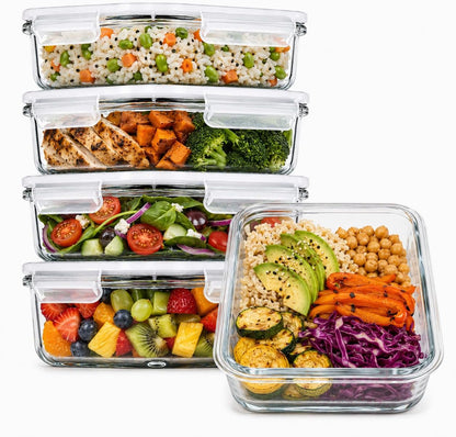 5 Pack 36Oz Glass Containers with Lids - 1 Compartment