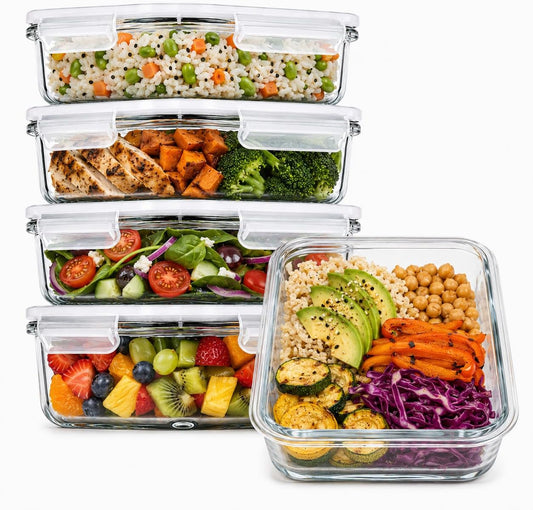 5 Pack 36Oz Glass Containers with Lids - 1 Compartment