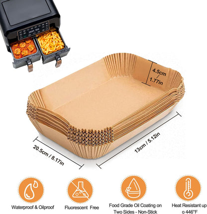 155PC Air Fryer Liners Disposable, Air Fryer Paper Liners for Ninja Air Fryer Dual, Airfryer Food Grade Accessories Compatible with AF300UK AF400UK, Salter, Keplin, Other Dual Airfryer