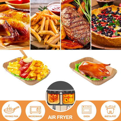 155PC Air Fryer Liners Disposable, Air Fryer Paper Liners for Ninja Air Fryer Dual, Airfryer Food Grade Accessories Compatible with AF300UK AF400UK, Salter, Keplin, Other Dual Airfryer