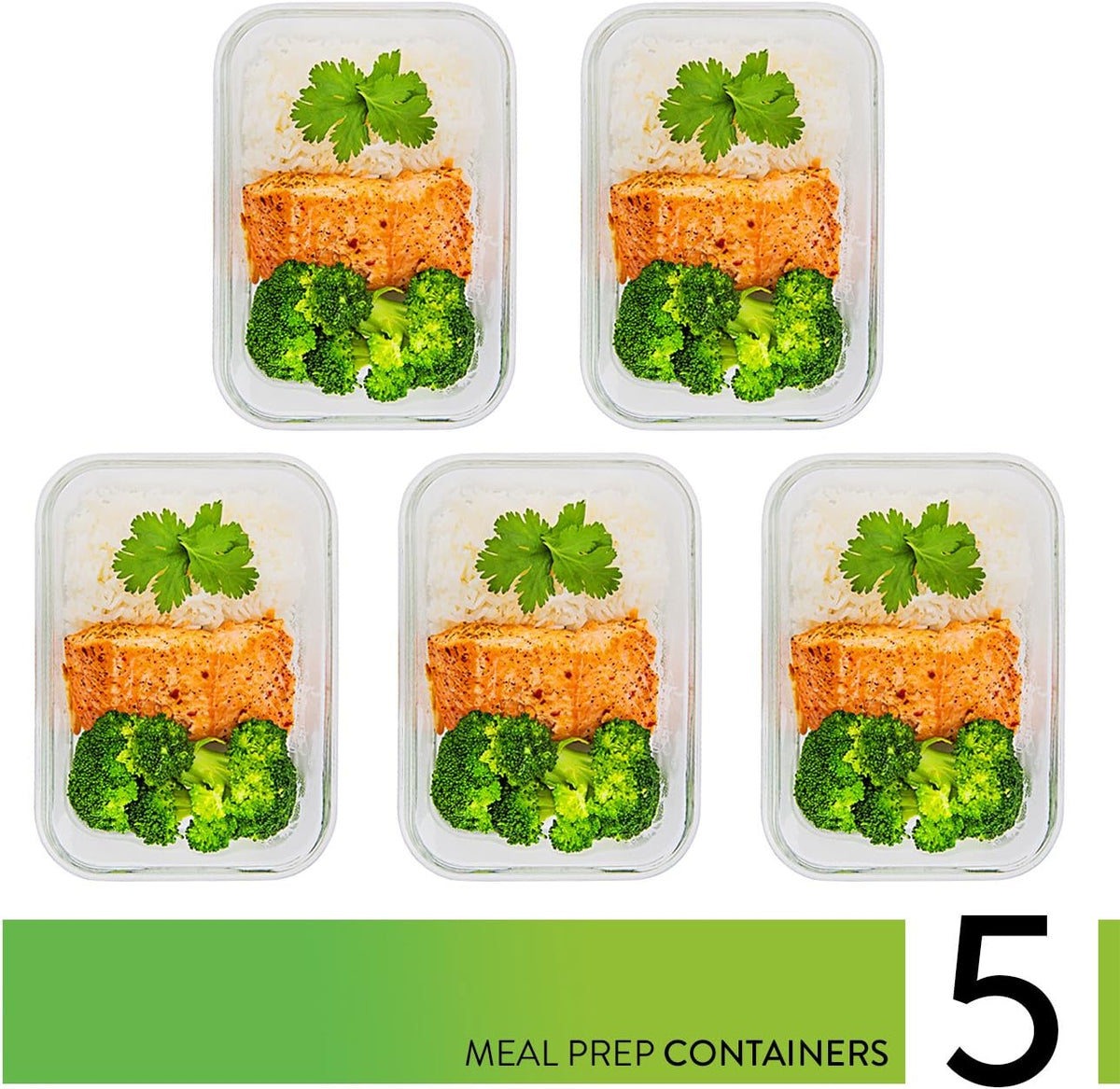 5 Pack 36Oz Glass Containers with Lids - 1 Compartment
